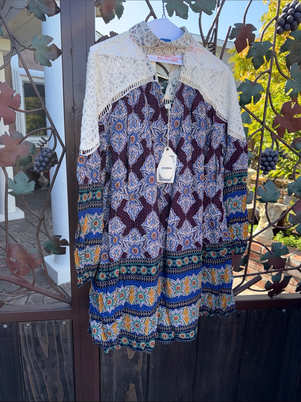 entro Maroon Floral Print Tunic with Blue and Gold Accents